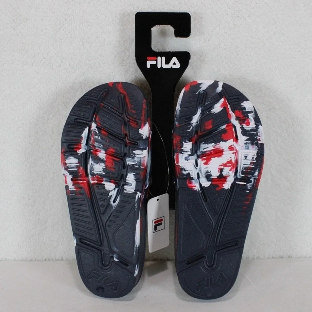 FILA Kids Sleek Marble Slide Sandals Navy Blue Red White Size 1 New‎